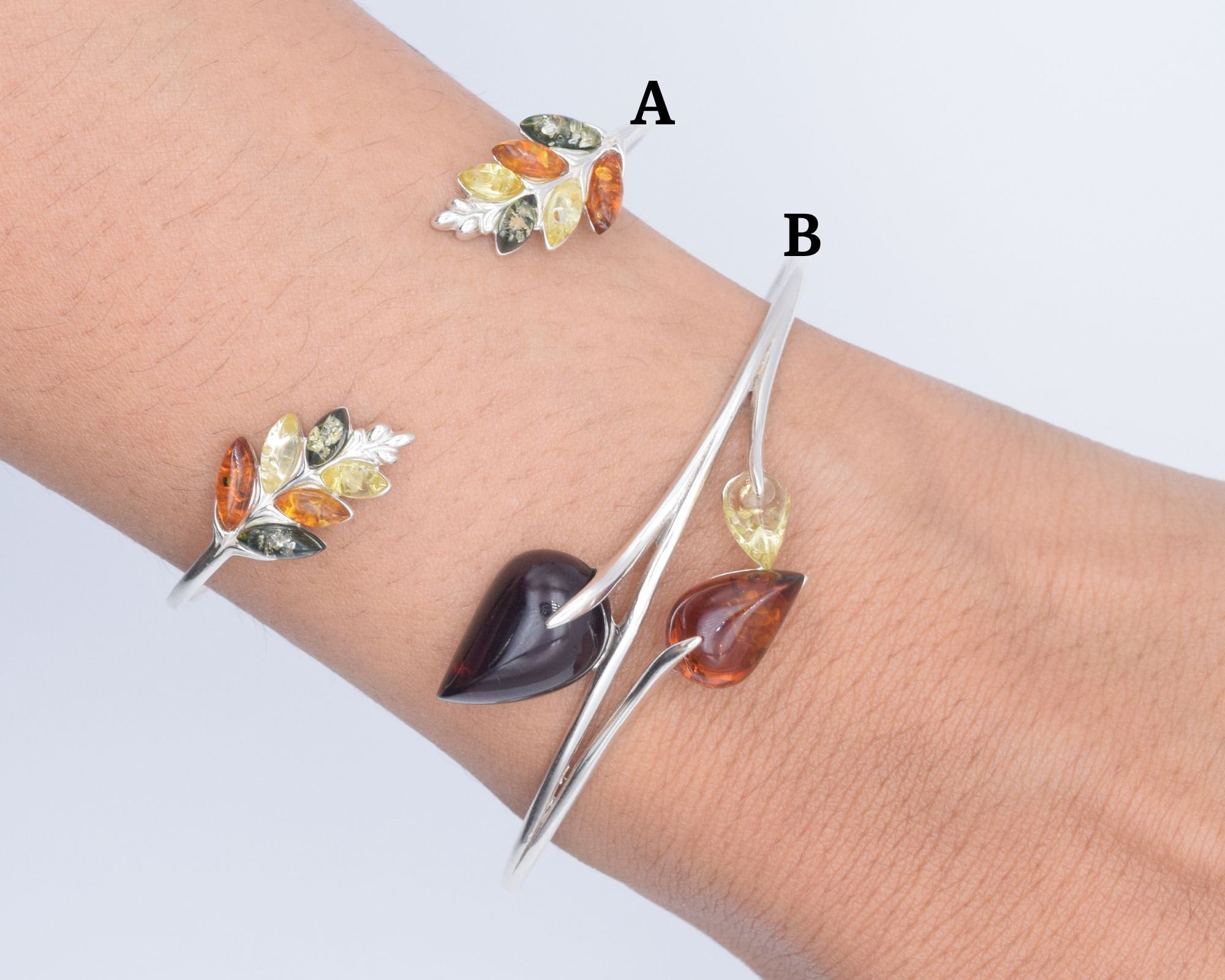Baltic Amber Sterling Silver Bangle: Handmade Gemstone Jewelry