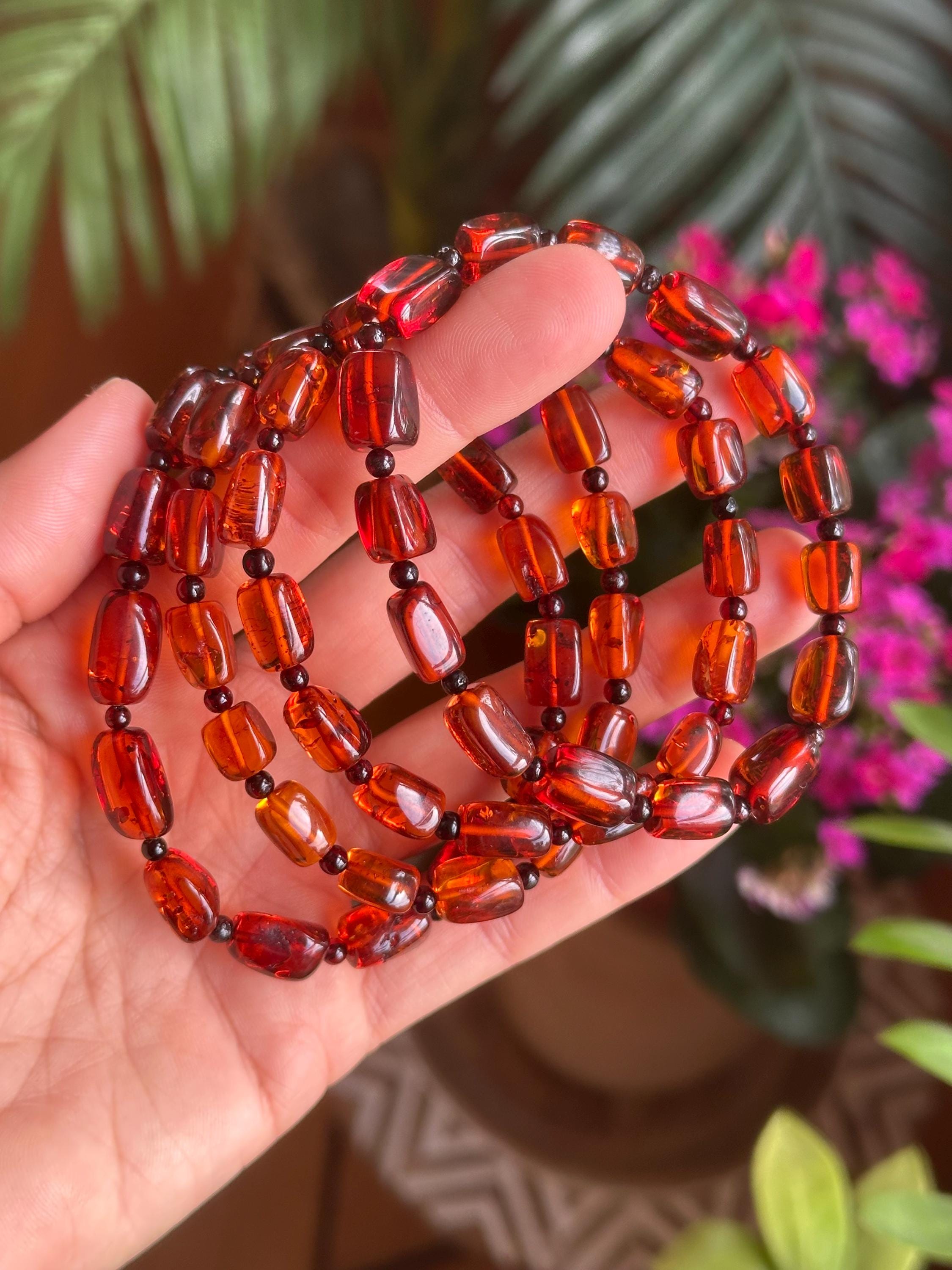 Cognac Baltic Amber Bracelet • Freeform Rectangular Beads