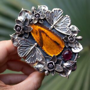 Amber Cuff Bracelet: Sterling Silver Floral Botanical Statement Jewelry Amber Cuff Bracelet: Sterling Silver Floral Botanical Statement Jewelry
