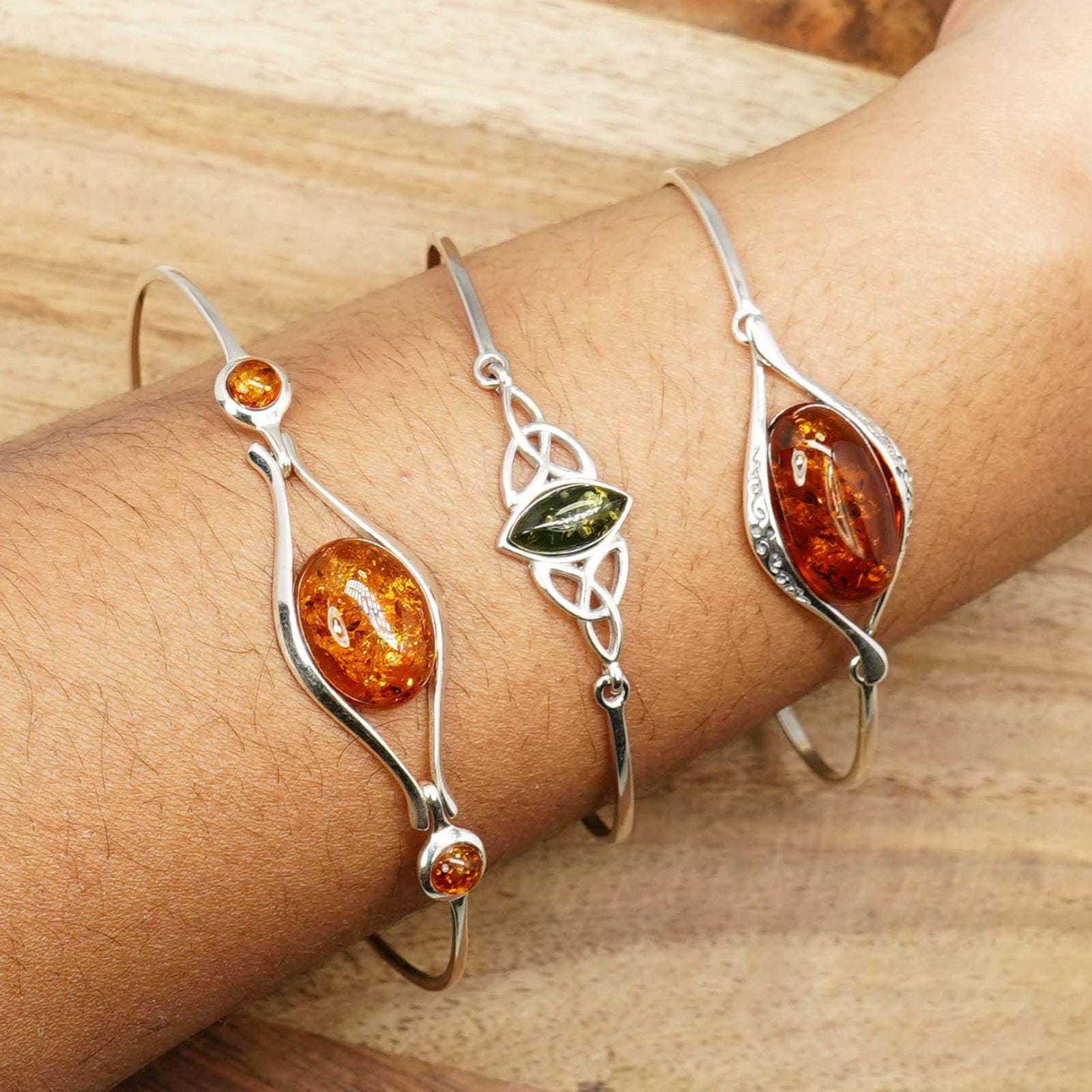 Genuine Baltic Amber Bangle, 925 Sterling Silver, Gemstone Jewelry, Boho Cuff Genuine Baltic Amber Bangle, 925 Sterling Silver, Gemstone Jewelry, Boho Cuff
