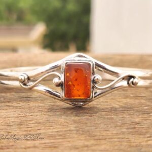 Handmade Amber Sterling Silver Bangle: 925 Gemstone Cuff Bracelet Handmade Amber Sterling Silver Bangle: 925 Gemstone Cuff Bracelet