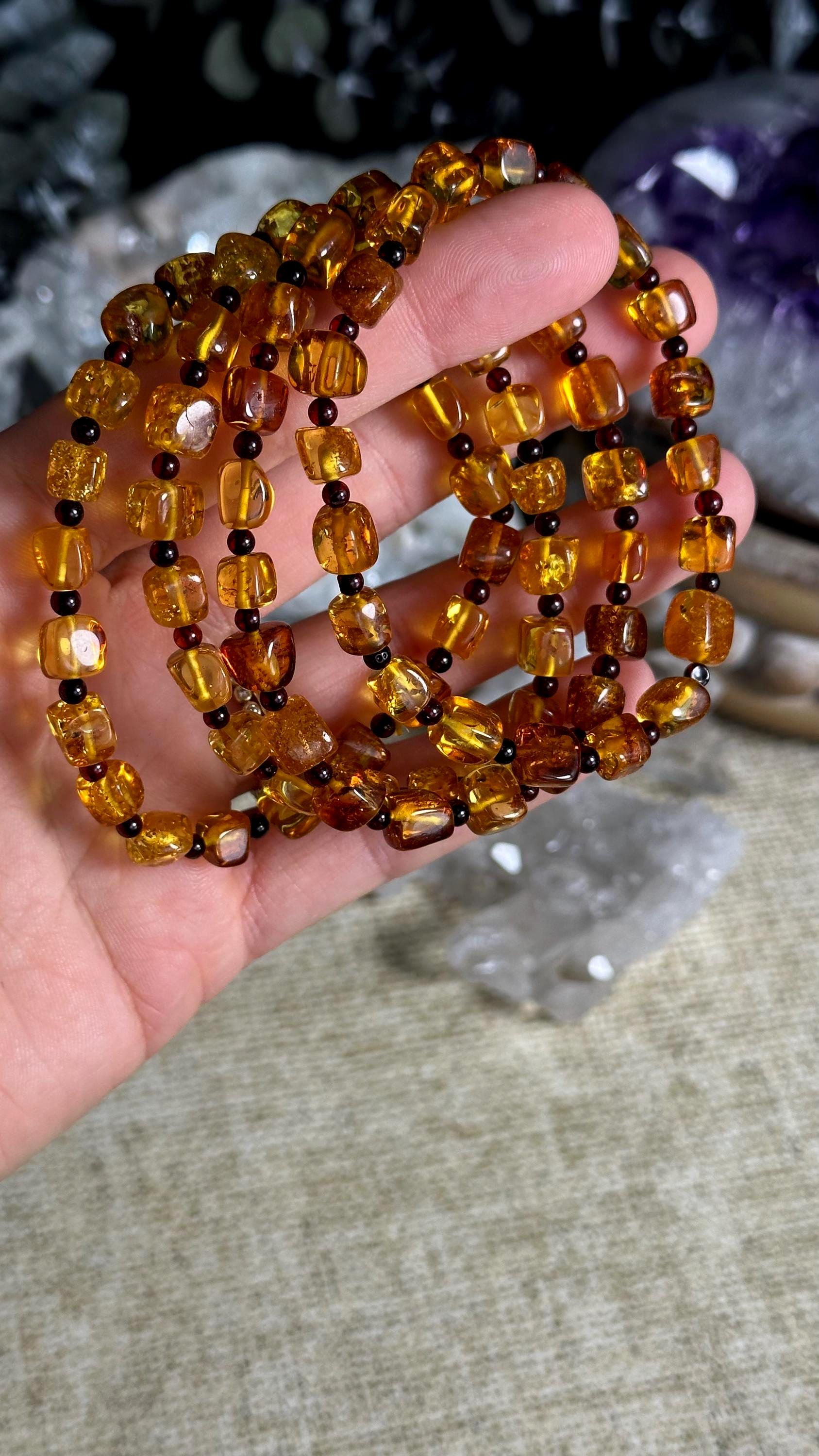 Honey Baltic Amber Bracelet • Freeform Square Beads