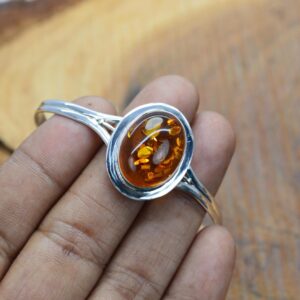 Lab Amber Bangle: 925 Sterling Silver Oval Shape Gemstone Jewelry Lab Amber Bangle: 925 Sterling Silver Oval Shape Gemstone Jewelry