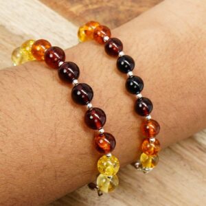 Multi-Color Baltic Amber Beaded Bracelet, 925 Sterling Silver, Genuine Jewelry, Multi-Color Baltic Amber Beaded Bracelet, 925 Sterling Silver, Genuine Jewelry,