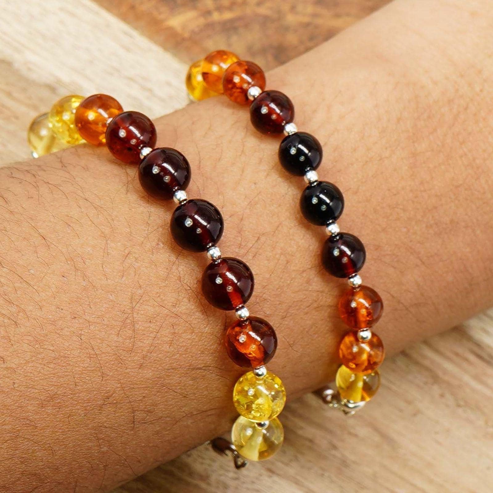 Multi-color Baltic Amber Beaded Bracelet, 925 Sterling Silver, Genuine Jewelry, Multi-color Baltic Amber Beaded Bracelet, 925 Sterling Silver, Genuine Jewelry,