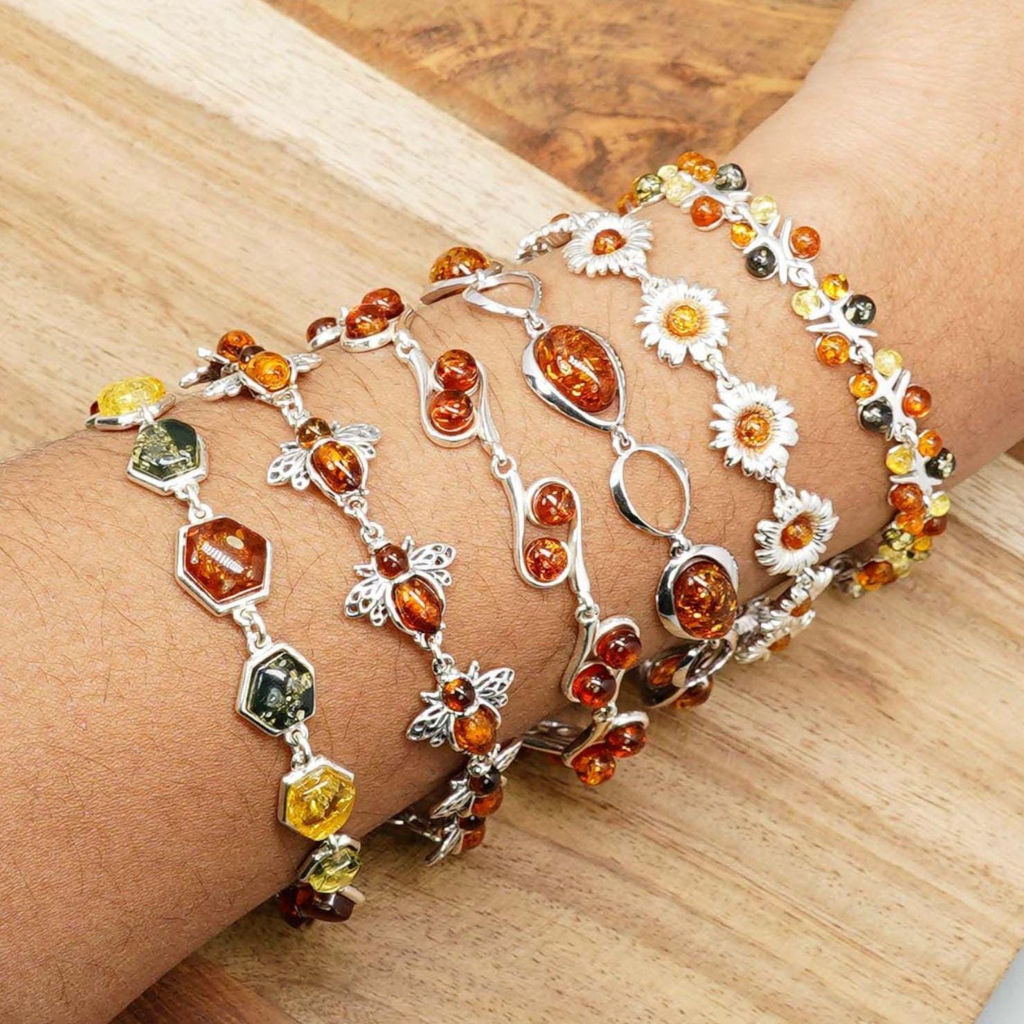 Natural Baltic Amber 925 Sterling Silver Handmade Adjustable Bracelet