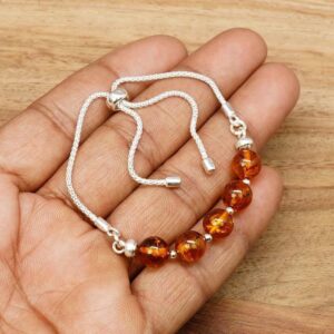 Natural Baltic Amber Adjustable Bracelet Sterling Silver, Beaded Gemstone Bracelet Natural Baltic Amber Adjustable Bracelet Sterling Silver, Beaded Gemstone Bracelet