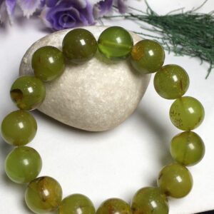 Natural Light Green Amber , Smooth Round Gemstone Beaded Bracelet , Size 12-13 Mm Gemstone Bracelet , 7 Inches Adjustable Stretchy Bracelet