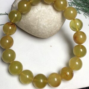 Natural Light Green Amber , 11 Mm Smooth Round Gemstone Beaded Bracelet , Genuine Amber Bracelet , Aaa Unisex Bracelet , Gift For Her