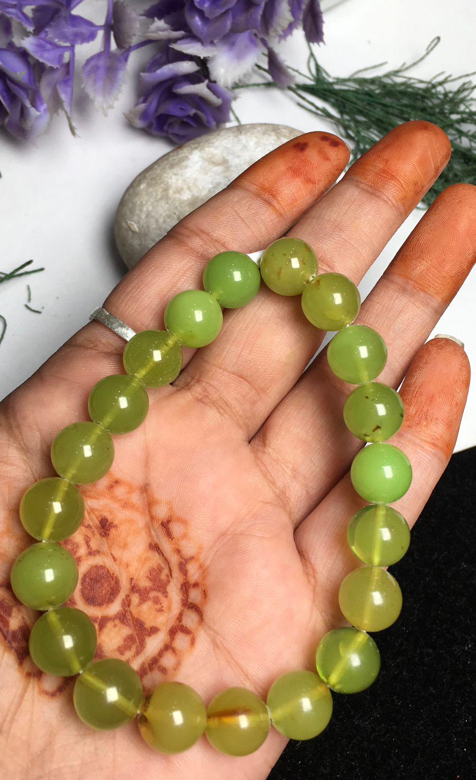Aaa Natural Light Green Amber , 10mm Smooth Round Gemstone Beaded Bracelet , 7 Inches Genuine Amber Bracelet , Unisex Bracelet, Gift For Her