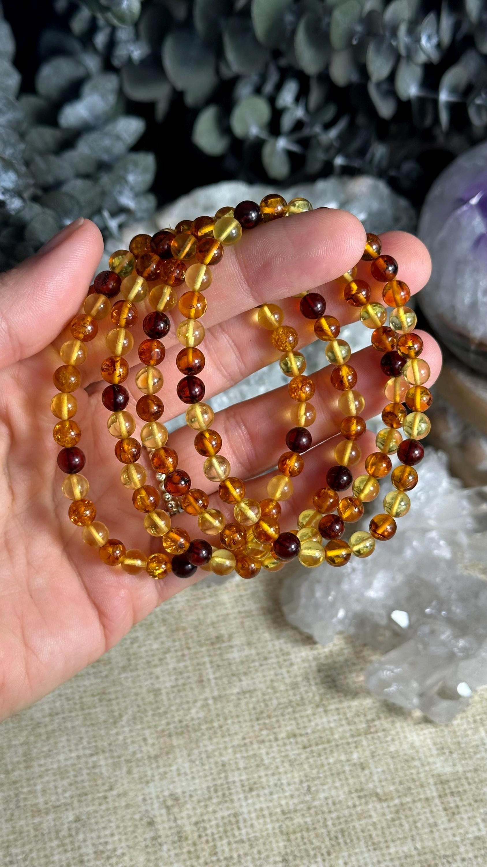 Natural Multi Color Baltic Amber Bracelet 6mm Natural Multi Color Baltic Amber Bracelet 6mm