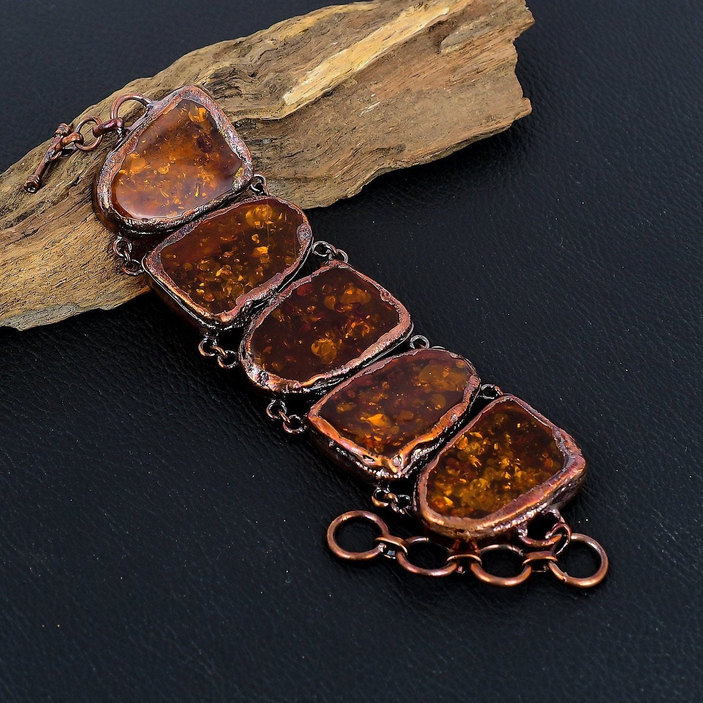 Unique Baltic Amber Bracelet Baltic Amber Gemstone Copper Electroformed Bracelet Adjustable Chain Bracelet Handmade Jewelry Birthday Gift Unique Baltic Amber Bracelet Baltic Amber Gemstone Copper Electroformed Bracelet Adjustable Chain Bracelet Handmade Jewelry Birthday Gift