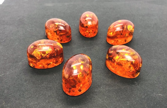 Orange Amber Cabochon | Hand Polished Oval Stone 30x20mm