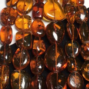 Natural Amber Smooth Oval Tumble/nuggets Shape Honey Brownish Color Loose Gemstone Beads Strand 16 Inch For Jewelry Making, Chakra Beads