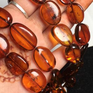 Natural Amber Smooth Oval/nuggets Shape Loose Gemstone Beads Strand 16 Inch Wholesale Charm Beads For Making Jewelry & Craft, Gift