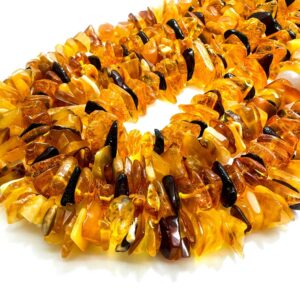 Natural Yellow Golden Amber Flat Irregular Chips Nugget Pebble Assorted Size Gemstone Beads - Pg80