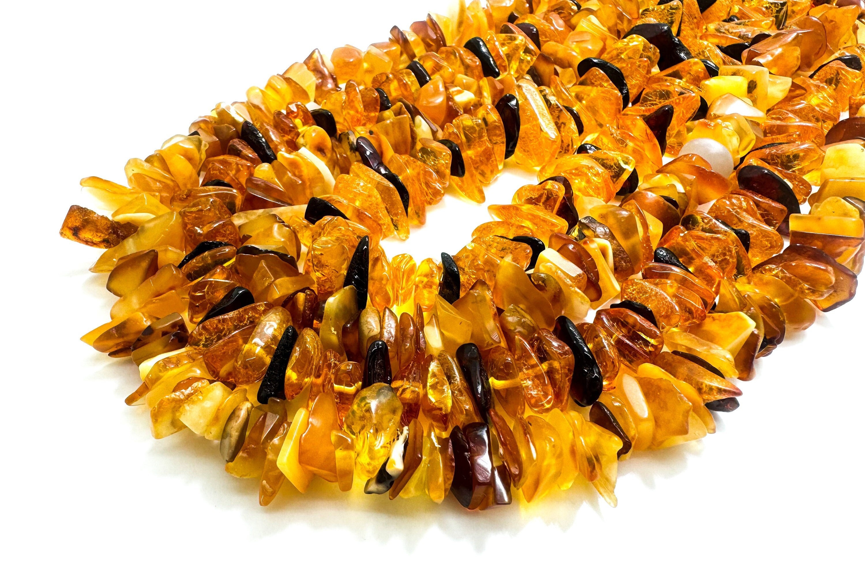 Natural Yellow Golden Amber Flat Irregular Chips Nugget Pebble Assorted Size Gemstone Beads - Pg80