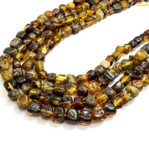 Natural Yellow Amber Irregular Nugget Pebble Cube Assorted Size Gemstone Beads - Pgs201