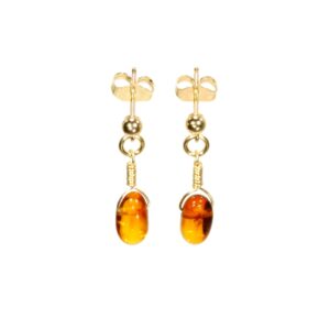 Baltic amber earrings, 14k gold filled ball earrings, natural amber stud earrings, boho earrings, gift for her