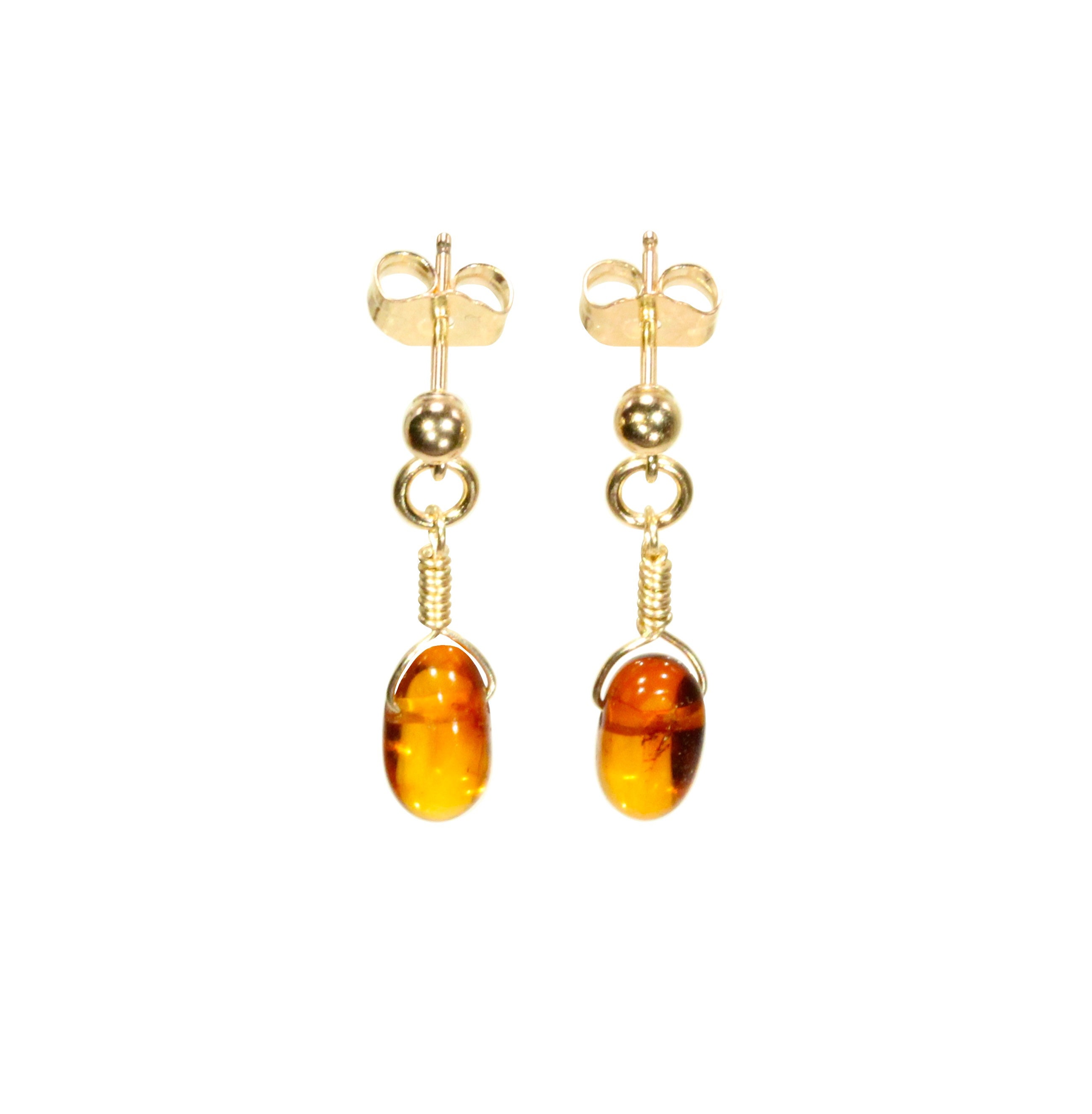 Baltic Amber Earrings, 14k Gold Filled Ball Earrings, Natural Amber Stud Earrings, Boho Earrings, Gift For Her