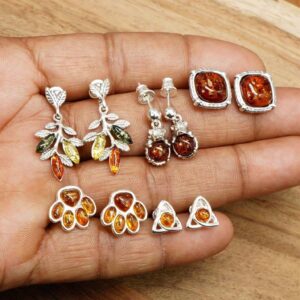 Baltic Amber 925 Sterling Silver Elegant Gemstone Stud Earrings