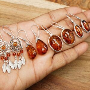 Baltic Amber 925 Sterling Silver Elegant Gemstone Hook Earrings