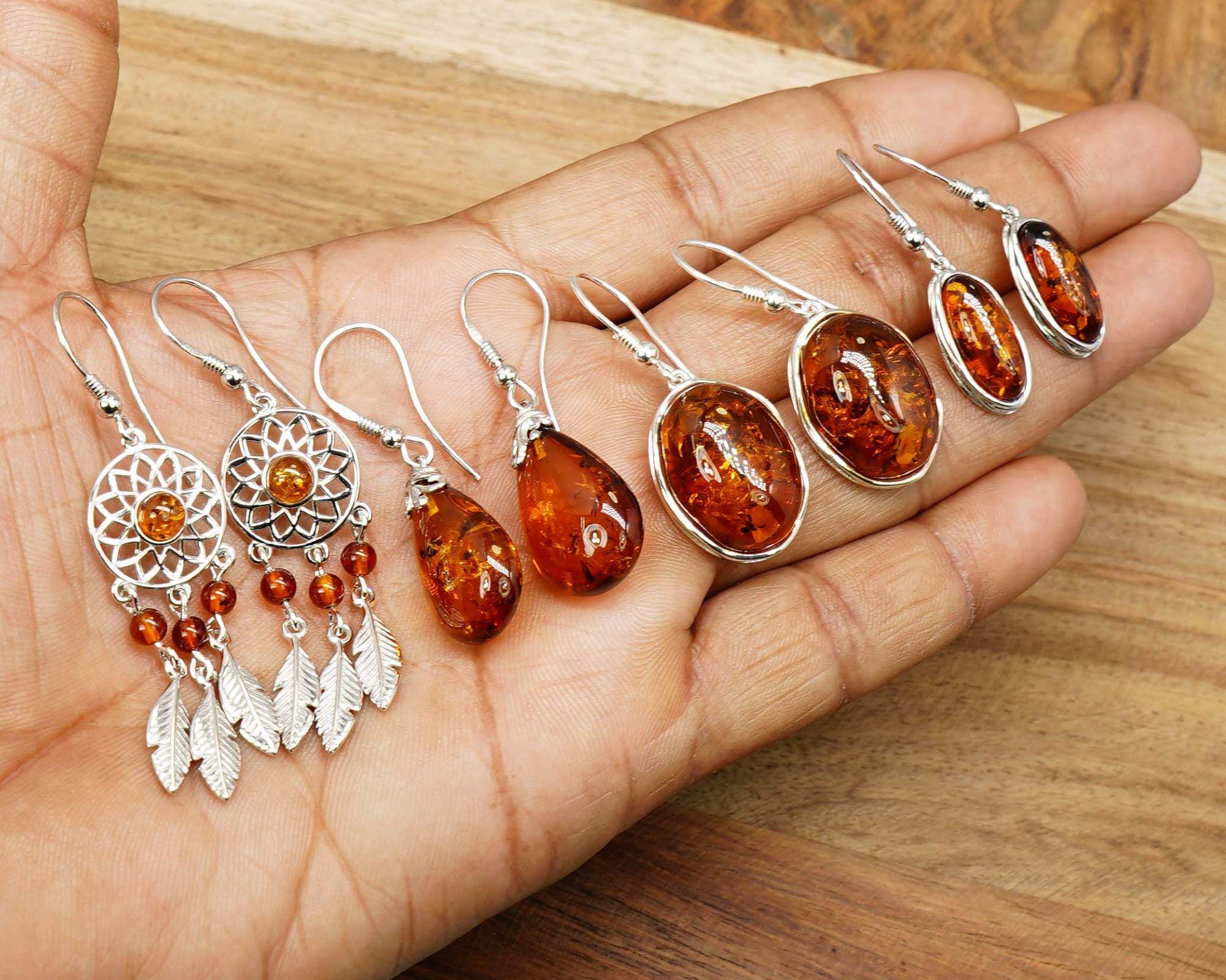 Baltic Amber 925 Sterling Silver Elegant Gemstone Hook Earrings