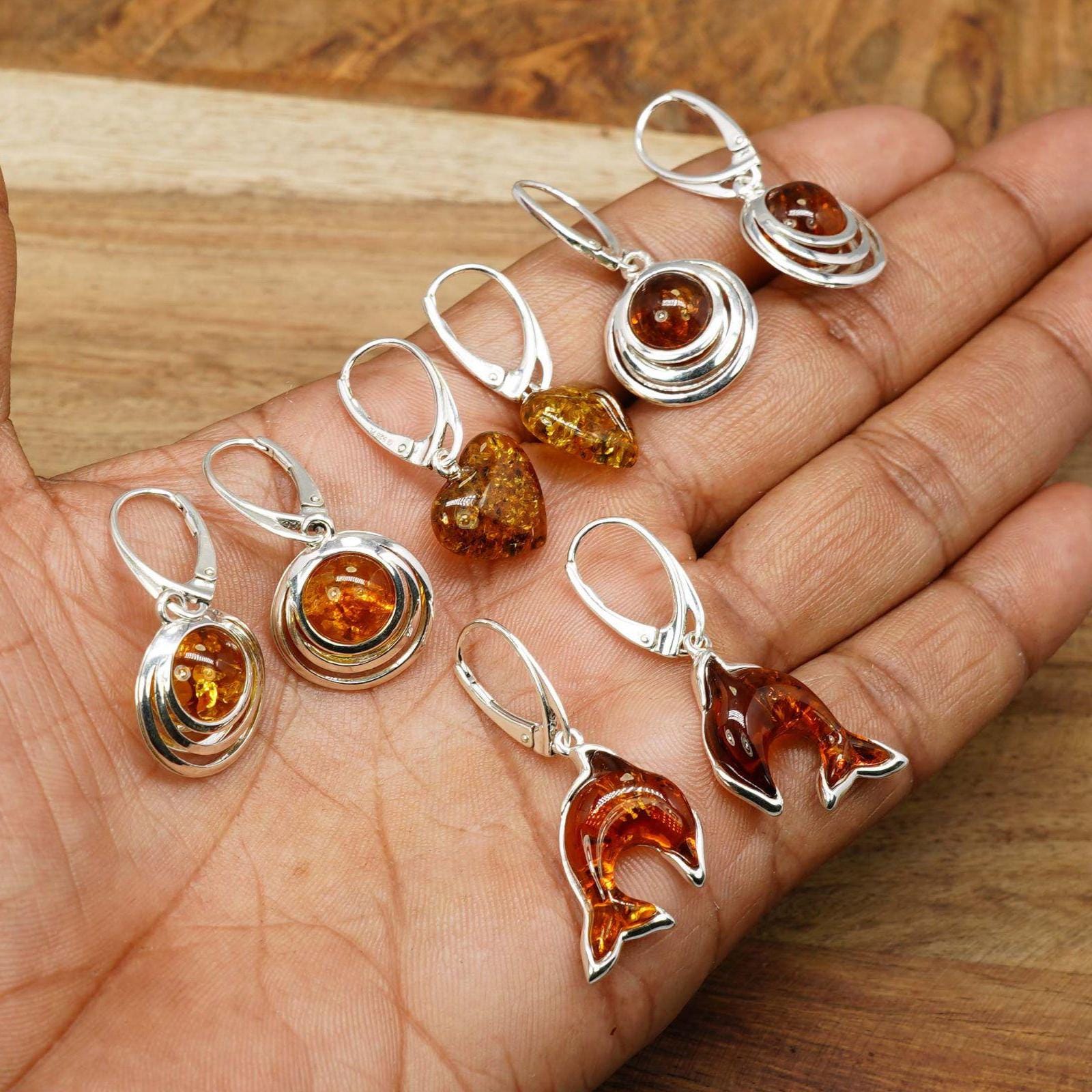 Baltic Amber 925 Sterling Silver Elegant Gemstone Russian Lock Earrings