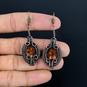 Baltic Amber Earrings Copper Wire Wrapped Earrings Baltic Amber Gemstone Earrings Copper Jewelry Dangle Earrings Gift For Her Amber Jewelry