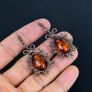 Baltic Amber Earrings Copper Wire Wrapped Earrings Baltic Amber Gemstone Earrings Handmade Copper Jewelry Dangle Earrings For Gifts