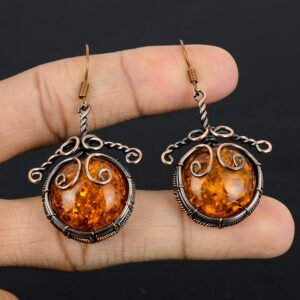 Baltic Amber Earrings Copper Wire Wrapped Earrings Baltic Amber Gemstone Earrings Copper Jewelry Dangle Earrings Gift For Her Amber Jewelry