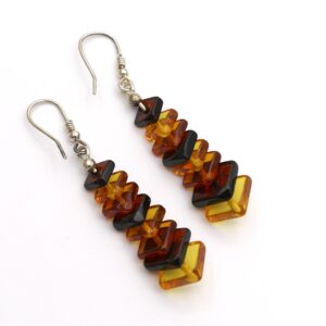 Baltic Amber Ombre Earrings: Sterling Silver, Stacked Cairn Design