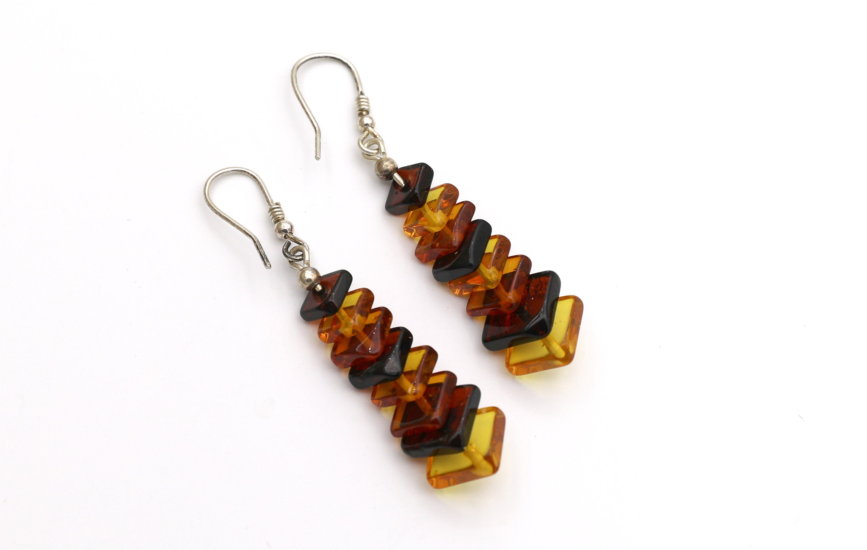 Baltic Amber Ombre Earrings: Sterling Silver, Stacked Cairn Design Baltic Amber Ombre Earrings: Sterling Silver, Stacked Cairn Design