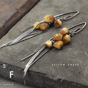 Baltic Amber & Oxidized Sterling Silver Drop Earrings – Handmade Modern Jewelry