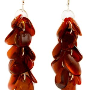 Baltic Amber Earrings Smooth Long Teardrop Cluster Chandelier Dangles Sterling Silver Clusters Of Natural Dark Honey Amber