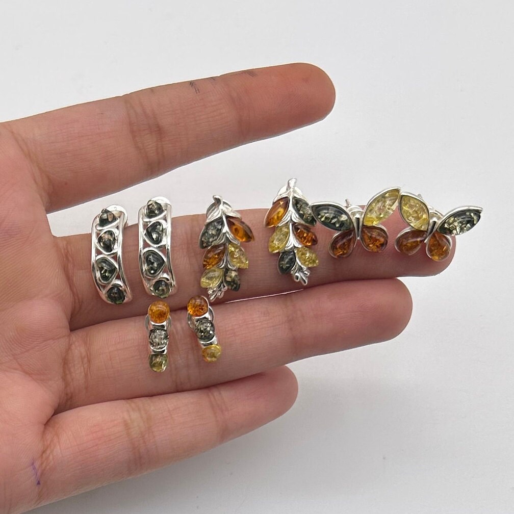 Baltic Amber Sterling Silver Stud Earrings: Handmade Gemstone Jewelry