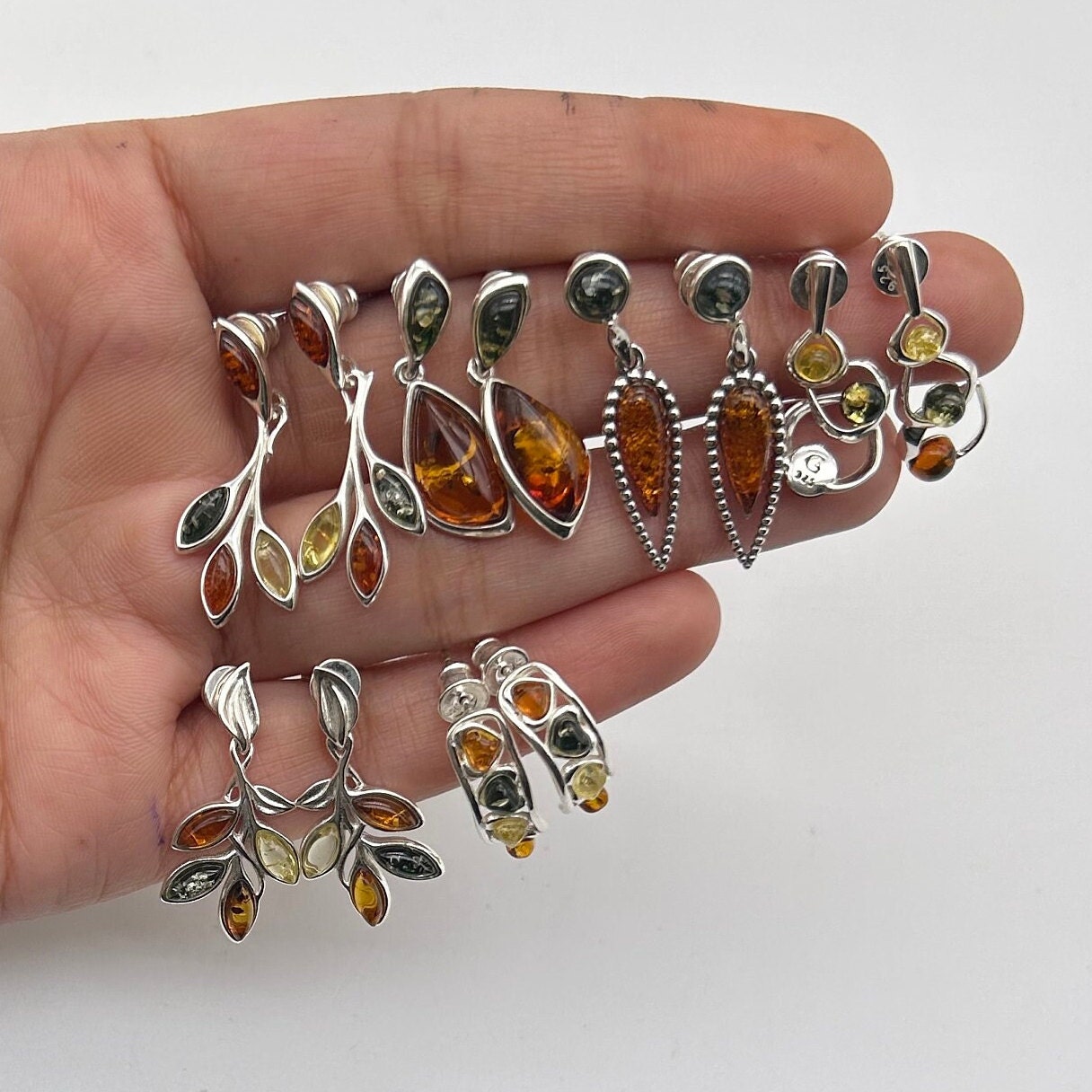Baltic Amber Sterling Silver Stud Earrings: Handmade Gemstone Jewelry