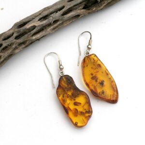 Baltic Amber Earrings – Sterling Silver, Freeform Dangle Jewelry