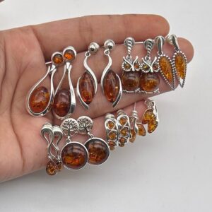 Baltic Amber Stud Earrings: 925 Sterling Silver, Handmade Jewelry