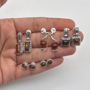 Baltic Amber Stud Earrings: Handmade 925 Sterling Silver Jewelry