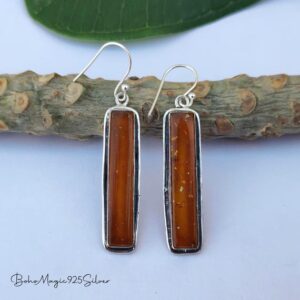 Amber Dangle Earrings: Handmade 925 Sterling Silver Gemstone