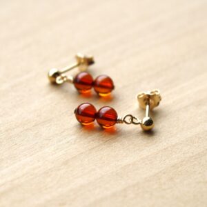 Genuine Amber Stud Earrings: 14k Gold Filled Dangle Stone