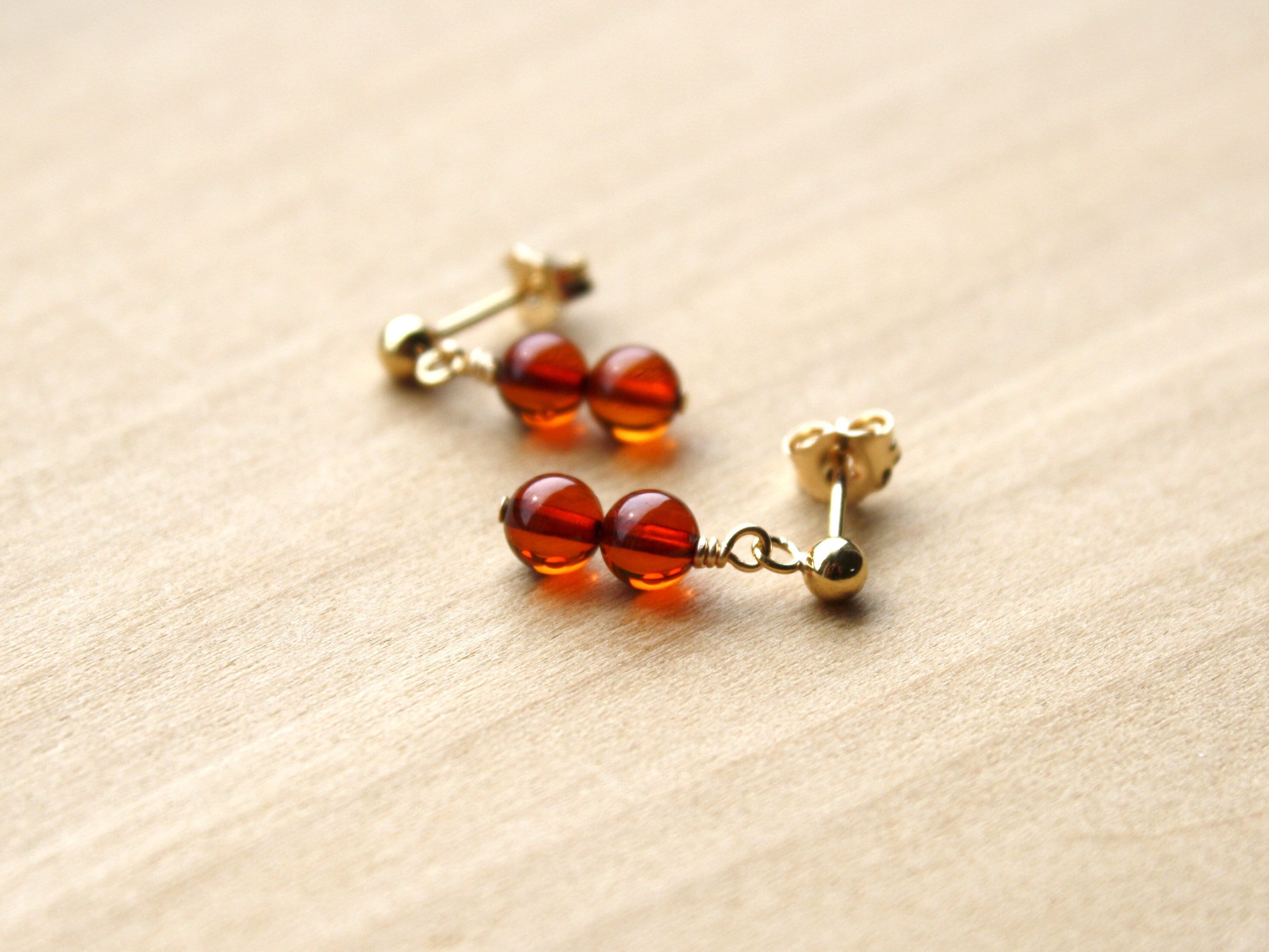 Genuine Amber Stud Earrings: 14k Gold Filled Dangle Stone Genuine Amber Stud Earrings: 14k Gold Filled Dangle Stone