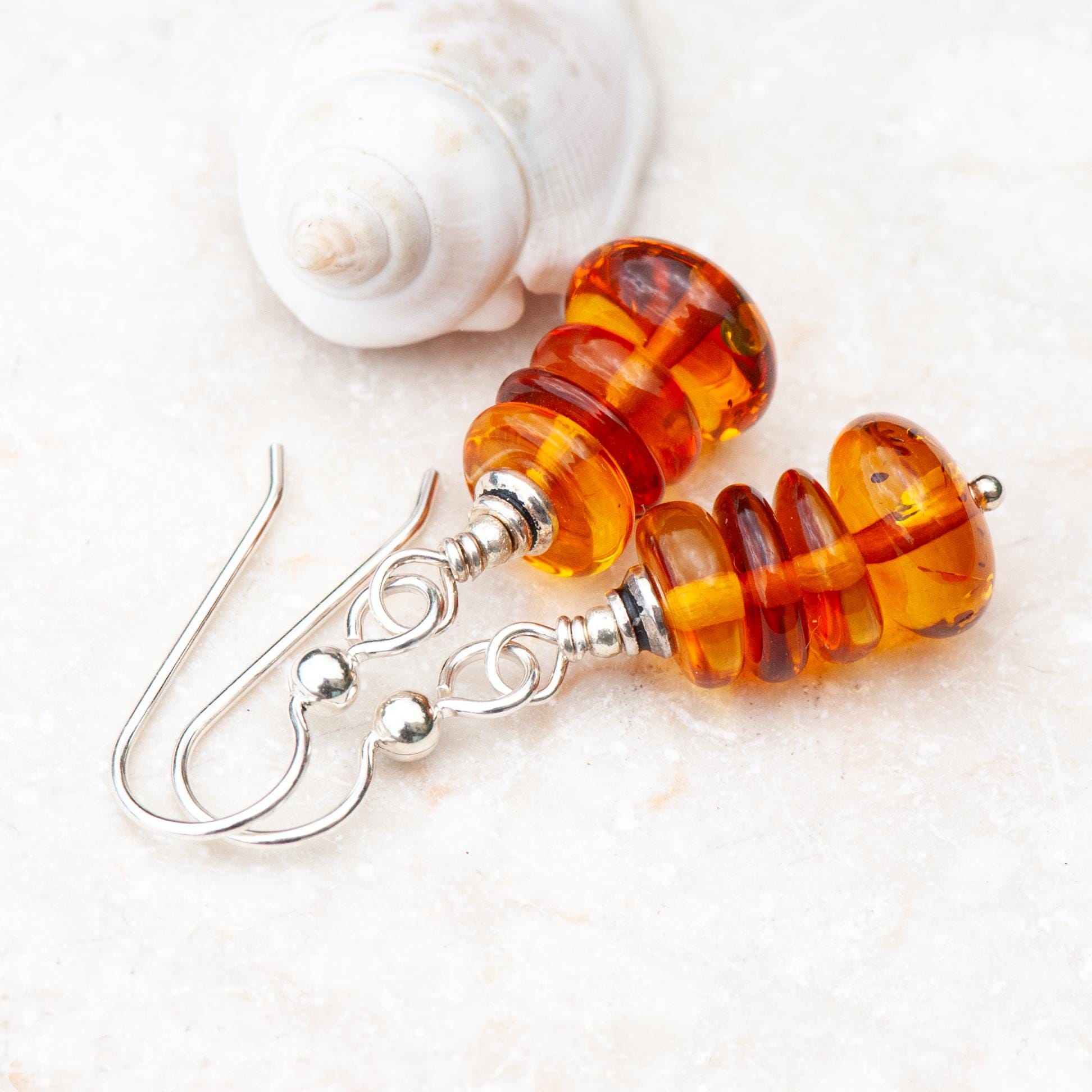 Golden Amber Earrings, Golden Orange Natural Baltic Amber Dangles,  925 Sterling Silver French Ear Wires, Amber Cairn Earrings