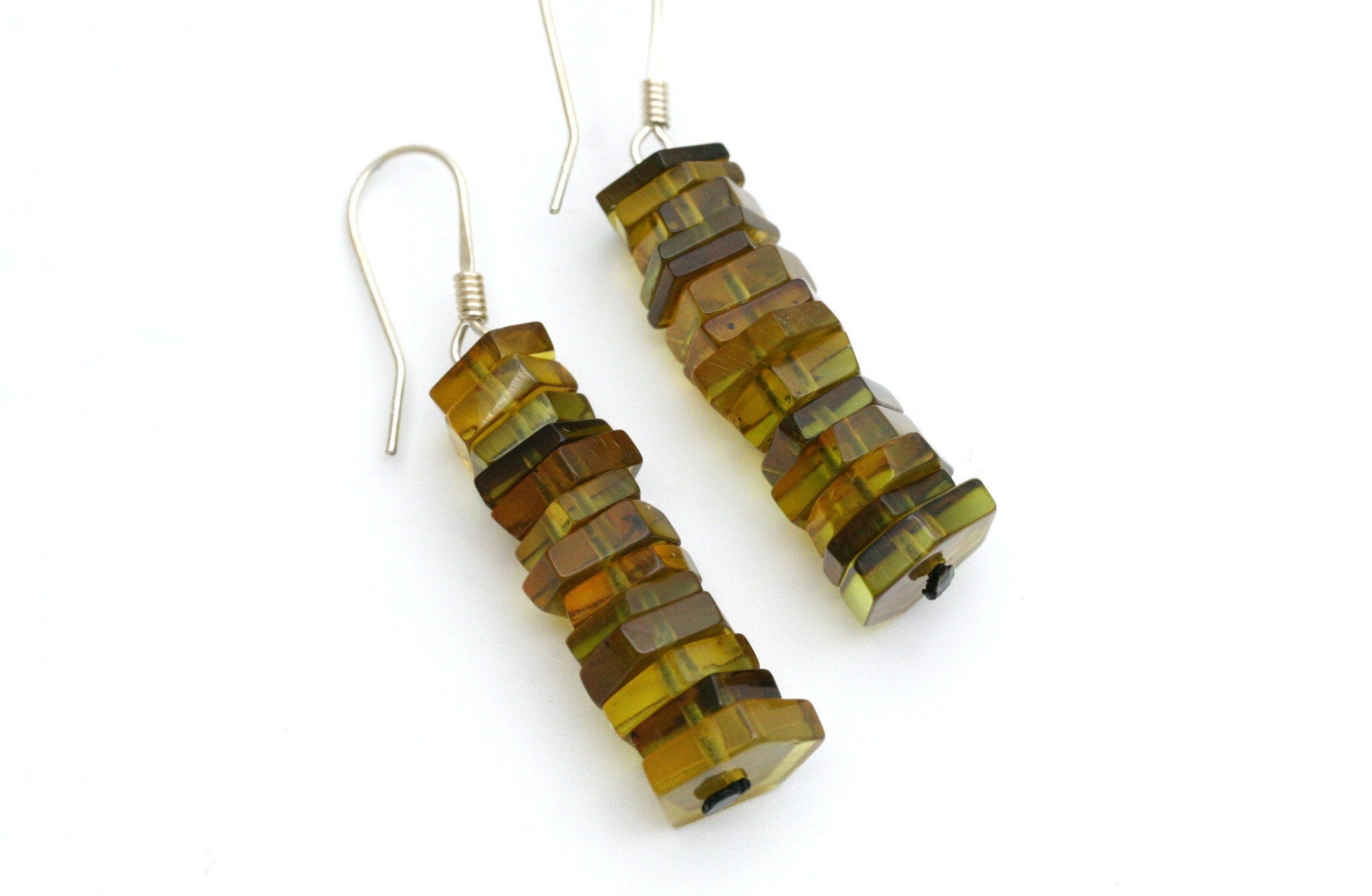 Green Ombre Amber Earrings: Sterling Silver Ear Wires