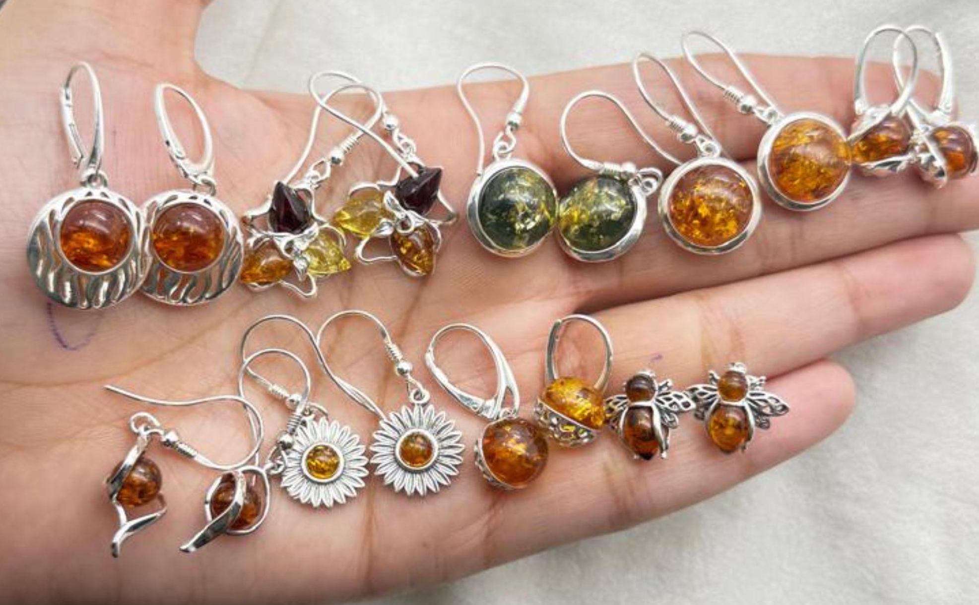 Handmade Baltic Amber Sterling Silver Earrings: Elegant Gemstone Jewelry