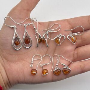 Handmade Baltic Amber Sterling Silver Hook Earrings: Elegant Gemstone Jewelry