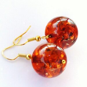 Handmade Amber Dangle Earrings: Gold Caramel Drops