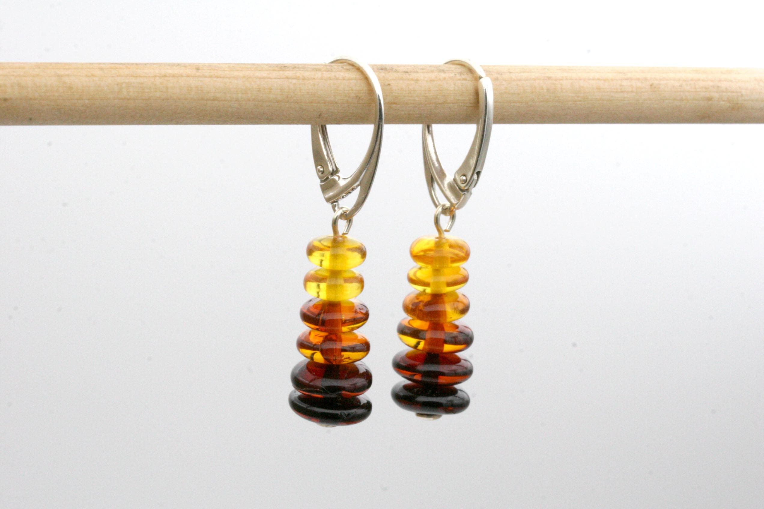 Ombre Amber Earrings: Sterling Silver Leverback, Rustic Cairn Jewelry