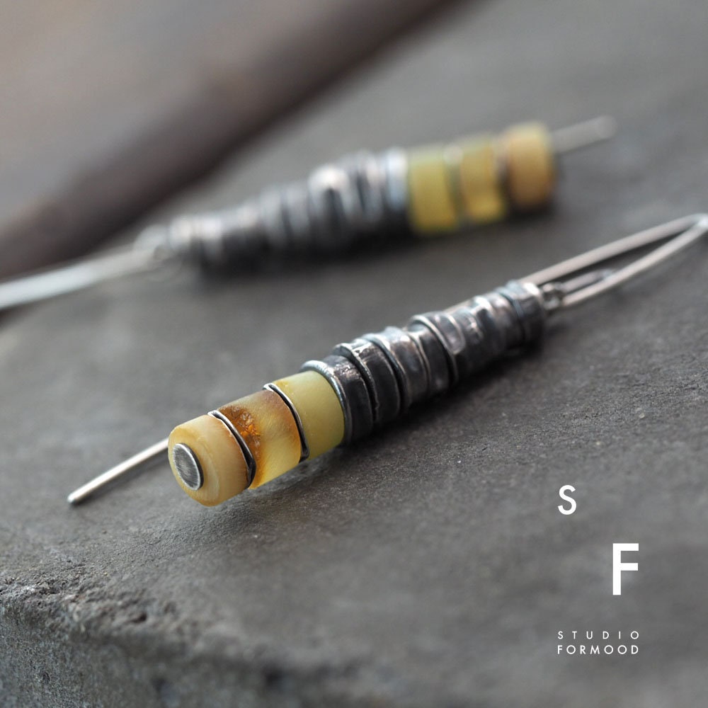 Oxidized Sterling Silver Amber Earrings: Baltic Amber, Handmade Oxidized Sterling Silver Amber Earrings: Baltic Amber, Handmade